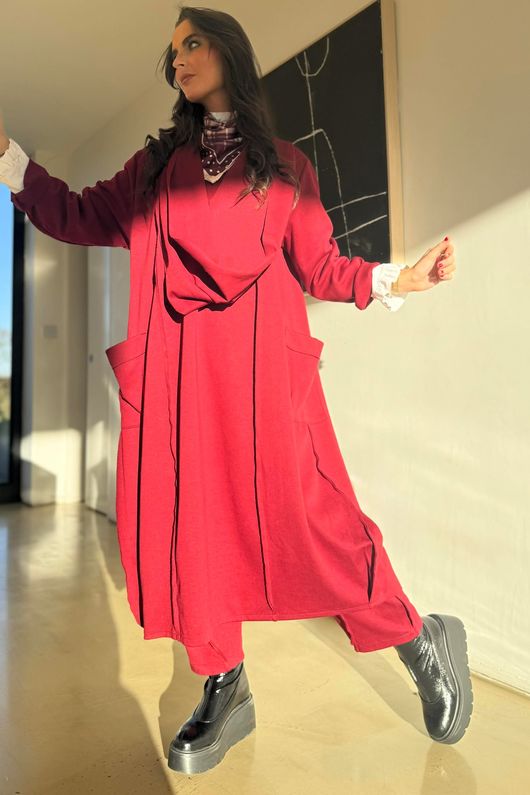 Sola Smart Tech Cowl Cocoon Dress Burgundy /15=